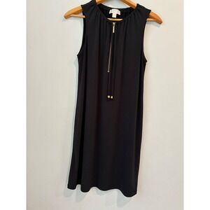 Michael Kors Black‎ Sleeveless Shift Dress Gold Zipper Detail Size M